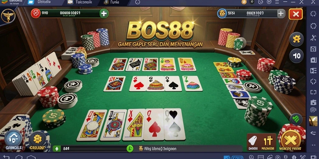 Tampilan gameplay seru dalam BOS88 dengan teman-teman bermain Gaple.