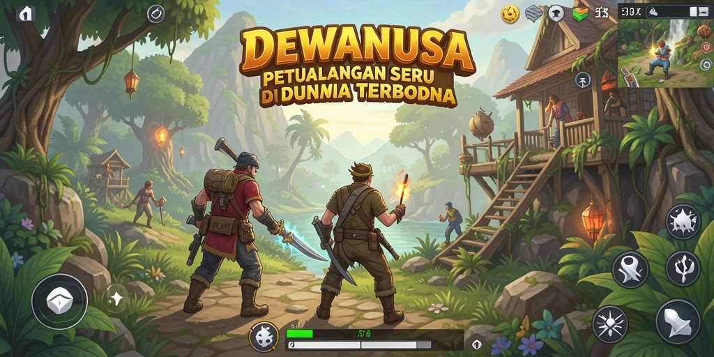 Screenshot menunjukkan aksi seru dalam permainan DEWANUSA di dunia terbuka.