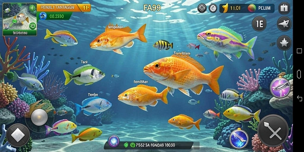 Screenshot utama FA99 menampilkan aksi seru dalam permainan Tembak Ikan.