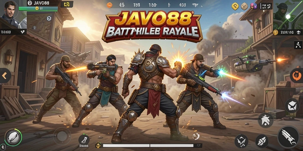 Tampilan gameplay seru dan intens dari JAVO88 dalam mode Battle Royale.