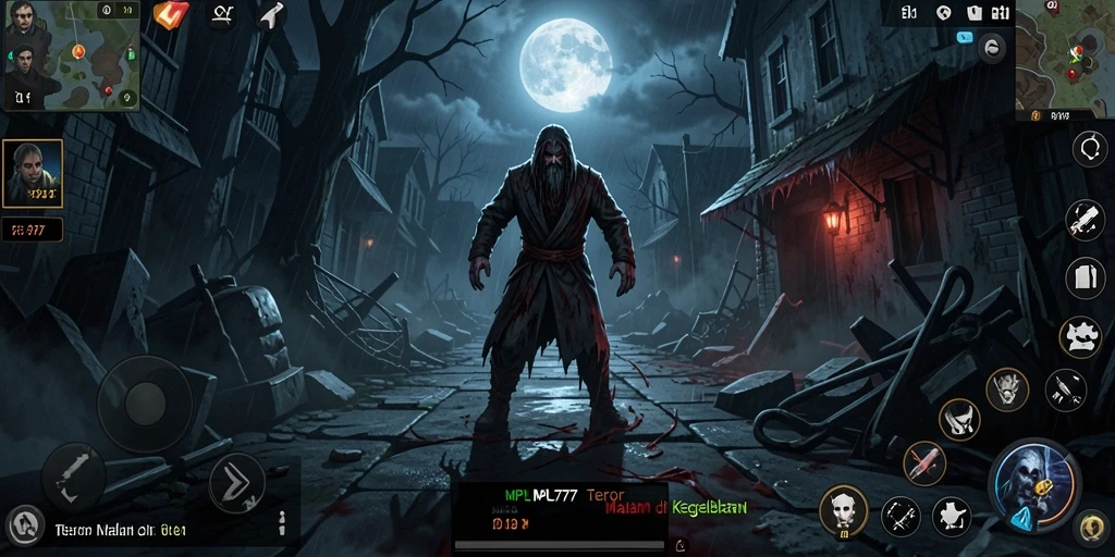 Tangkapan layar gameplay MPL777 menampilkan suasana horor yang mencekam.