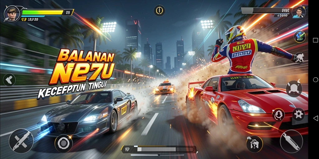 Screenshot menampilkan balapan seru di NV77 dengan grafis yang mengesankan.