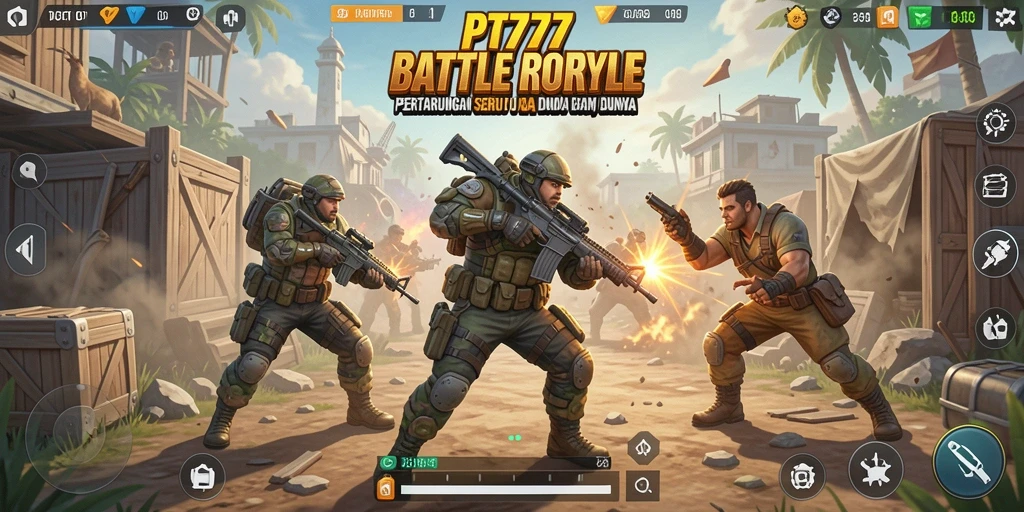 Tangkapan layar gameplay PT777 yang menampilkan aksi seru dalam Battle Royale.