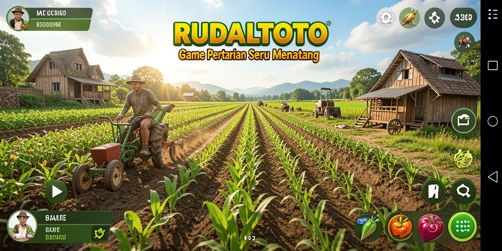 Screenshot gameplay RUDALTOTO menunjukkan lahan pertanian yang sedang berkembang.