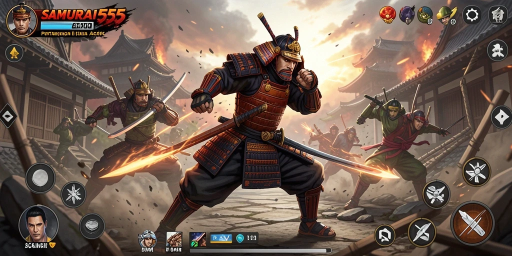 Tampilan aksi epik dari permainan SAMURAI555 di saat pertarungan berlangsung.