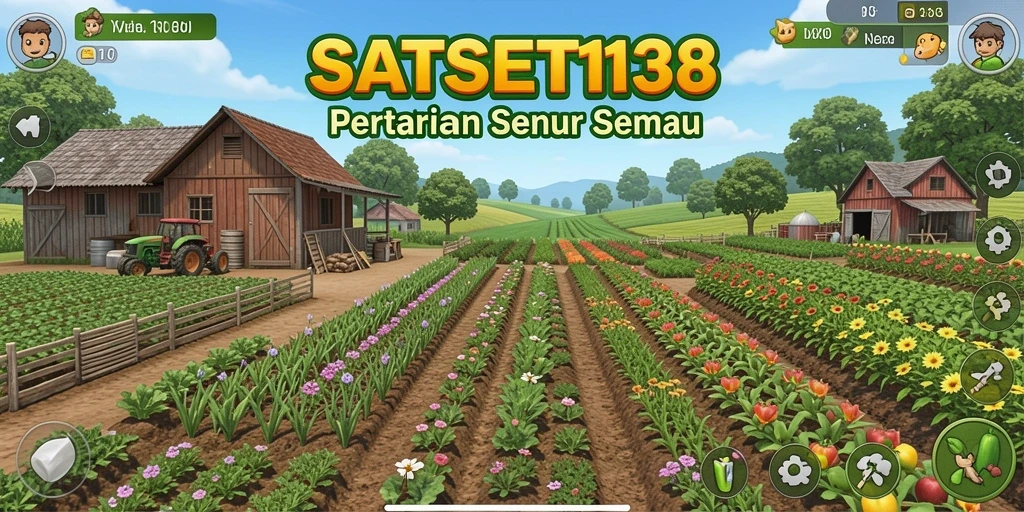 Tampilan gameplay SATSET138 yang menampilkan aktivitas bertani yang menyenangkan.